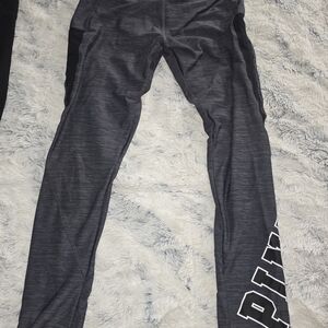 PINK Victoria's Secret Charcoal Leggings With Mesh Accent And PINK Graphic - L